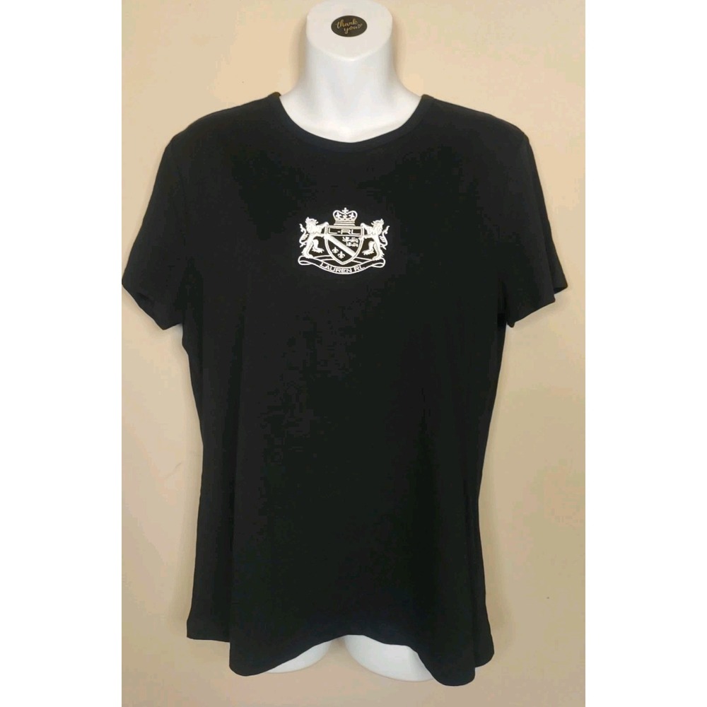 Lauren Ralph Lauren Active Black Embroidery Logo Cap Sleeve Tshirt Size L